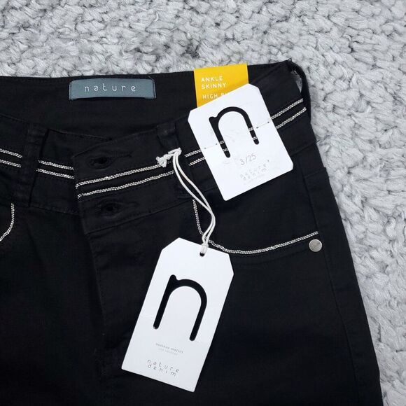Nature Denim Kancan Ankle Skinny High Rise Jeans Chain Black Size 3 25 Stretch - Picture 7 of 11